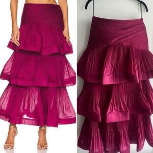 Zimmermann Rhythmic Tiered Fuchsia Berry Maxi Skirt small AU size 1 EUC